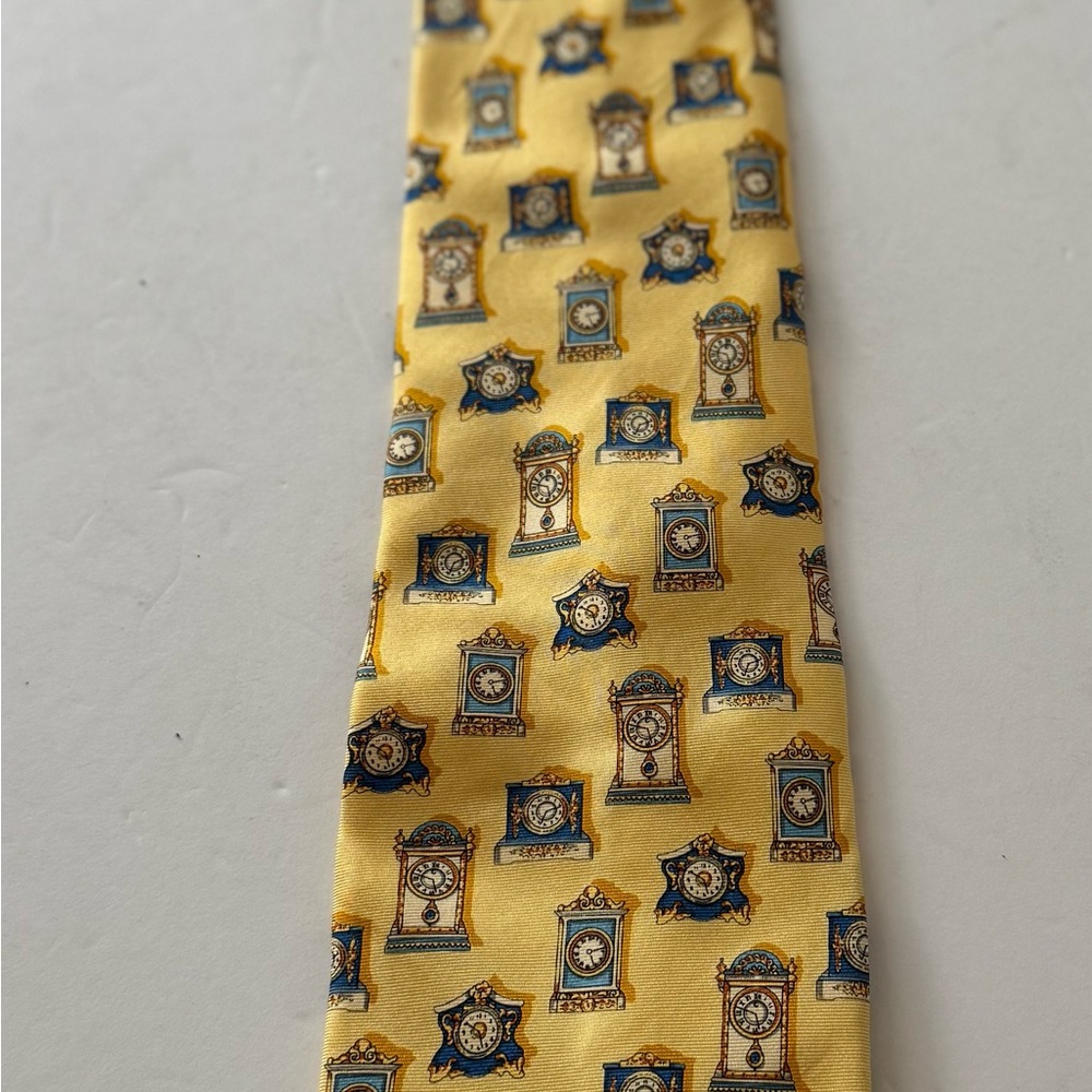 Beaufort Tie Company The Rack Classic Yellow Clocks All Over Print 100% Silk